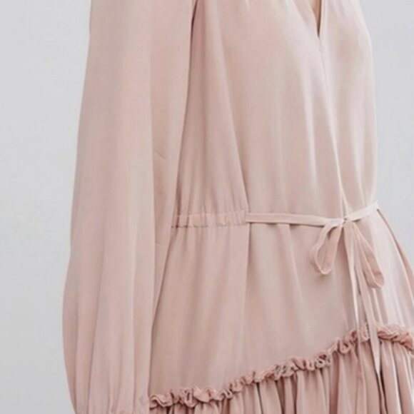 NWT AllSaints Alia Ruffle Silk Nude Pink Neutrals Mini Dress M $248 - Picture 4 of 8